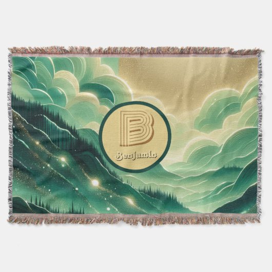 Gradient Smaragd Kelly Grün Glitter Monogrammiert Decke (Vorderseite)