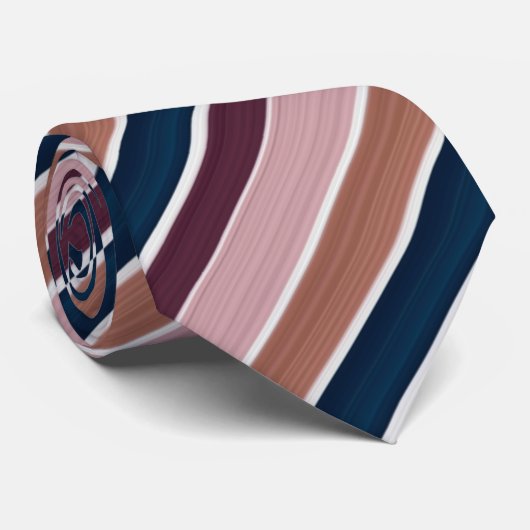 Gradient Strip Muster Rose Gold Plum Navy Krawatte (Gerollt)