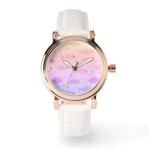Gradient Sunset Fish Muster Modern Armbanduhr