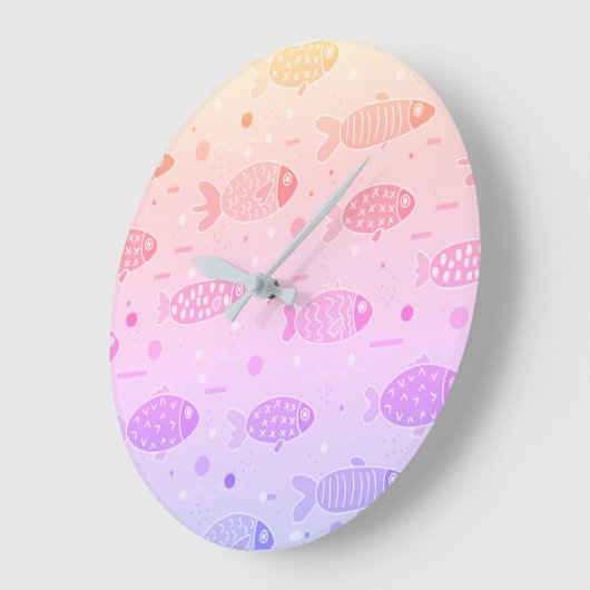 Gradient Sunset Fish Muster Modern Große Wanduhr (Winkel)