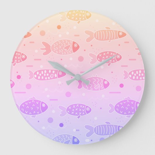 Gradient Sunset Fish Muster Modern Große Wanduhr (Vorderseite)