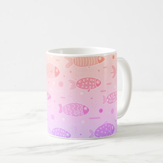 Gradient Sunset Fish Muster Modern Kaffeetasse (VorderseiteRechts)