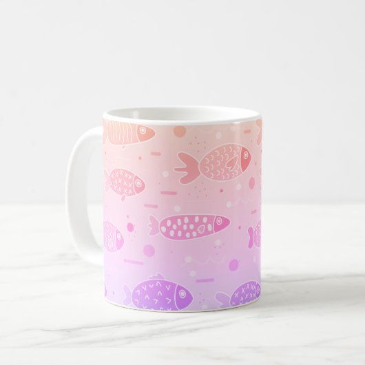 Gradient Sunset Fish Muster Modern Kaffeetasse (Vorderseite Links)