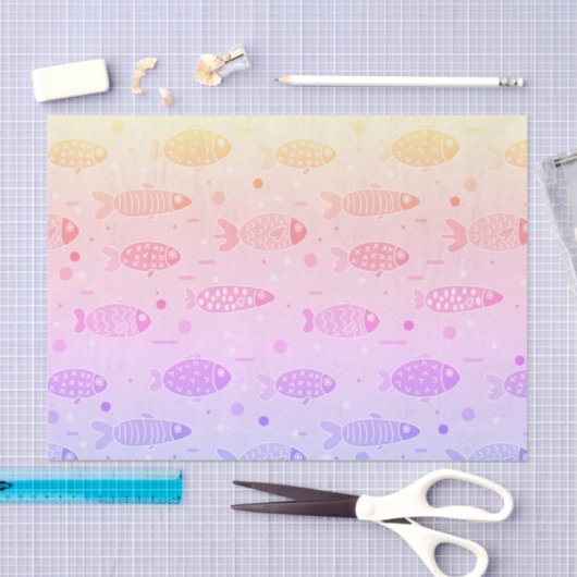 Gradient Sunset Fish Muster Modern Seidenpapier (Handwerk)