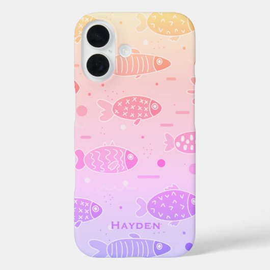 Gradient Sunset Fish Muster Modernes Personalisier Case-Mate iPhone Hülle (Rückseite)