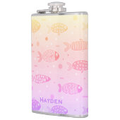 Gradient Sunset Fish Muster Modernes Personalisier Flachmann (Links)