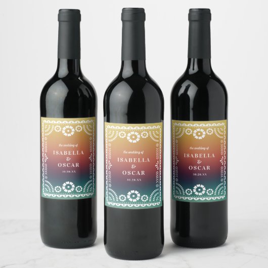 Gradient Sunset Papel Picado Inspiriert Hochzeit Weinetikett (Flaschen)