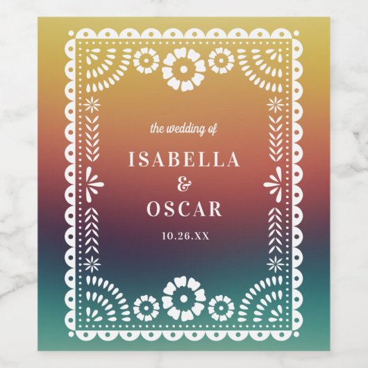 Gradient Sunset Papel Picado Inspiriert Hochzeit Weinetikett (Einzelnes Label)