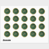 Gradient Wirbel Monogram Green Gold Runder Aufkleber (Blatt)