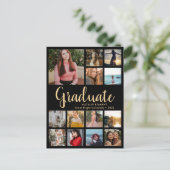 Graduate 13 Foto Collage Black & Gold Abschluss Ankündigungspostkarte (Stehend Vorderseite)