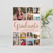 Graduate 13 Foto Collage Pink & Gold Abschluss Ankündigung (Stehend Vorderseite)