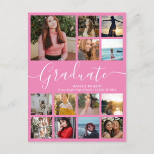 Graduate 13 Foto Collage Pink & White Abschluss Ankündigungspostkarte
