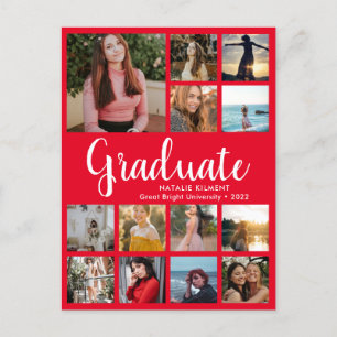 Graduate 13 Foto Collage Rot und Weiß Abschluss Ankündigungspostkarte