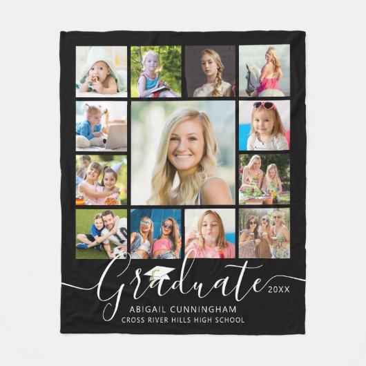 Graduate 13 Foto Collage Script benutzerdefinierte Fleecedecke (Vorderseite)
