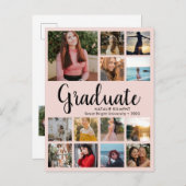 Graduate 14 Foto Collage Pink & Black Abschluss Ankündigungspostkarte (Vorne/Hinten)