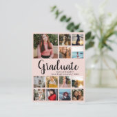 Graduate 14 Foto Collage Pink & Black Abschluss Ankündigungspostkarte (Stehend Vorderseite)