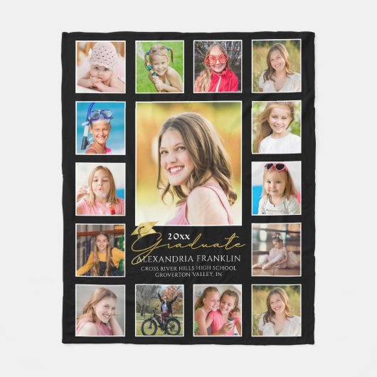 Graduate 15 Foto Collage Script benutzerdefinierte Fleecedecke (Vorderseite)