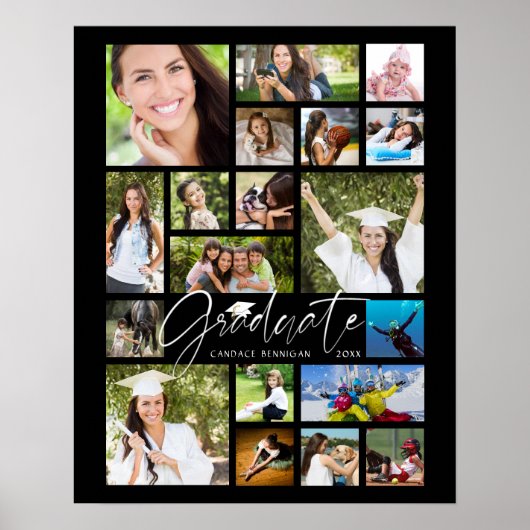 Graduate 19 Foto Collage Script Schwarzes Party Poster (Vorne)