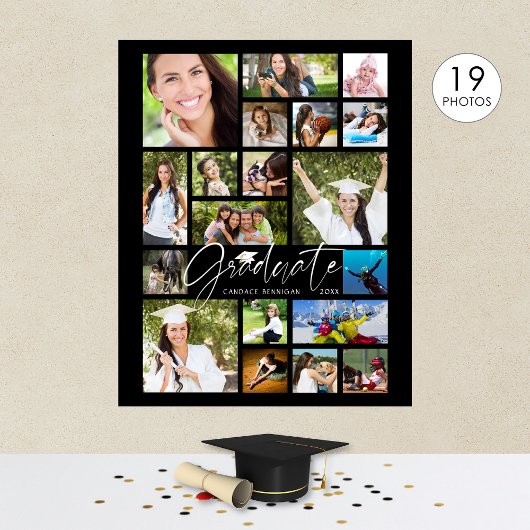 Graduate 19 Foto Collage Script Schwarzes Party Poster
