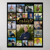 Graduate 19 Foto Gold Brush Typografie Black Poster (Vorne)
