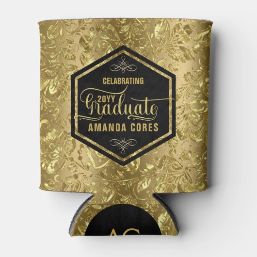 Graduate 2017 Typografy & Gold Floral Damask Dosenkühler (Vorderseite)