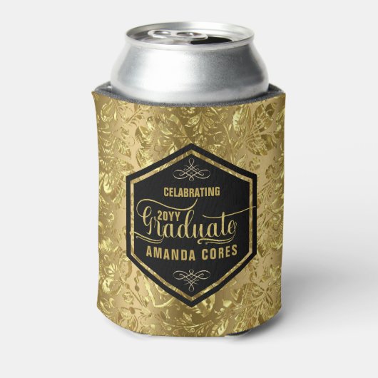 Graduate 2017 Typografy & Gold Floral Damask Dosenkühler (Kanne Rückseite)