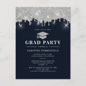 Graduate 2022 Navy Silver Glitzer Graduation Party Einladungspostkarte (Vorderseite)