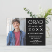 Graduate 2023 Foto Modern Black Silver Grad Ankündigung (Stehend Vorderseite)