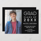 Graduate 2023 Foto Modern Black Silver Grad Ankündigung (Vorne/Hinten)
