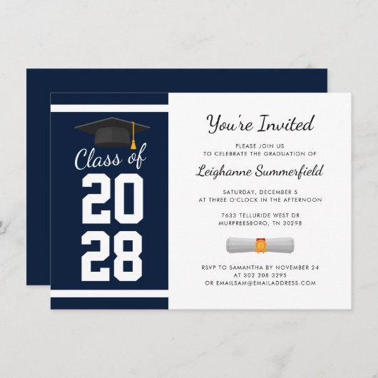 Graduate 2024 Modern Navy Blue Graduation Party Einladung (Vorne/Hinten)