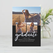 Graduate 2025 Black Script Grad Foto Collage Ankündigung (Stehend Vorderseite)