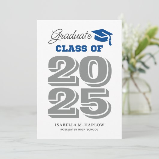 Graduate 2025 - Einladung eines blauen und grauen (Stehend Vorderseite)