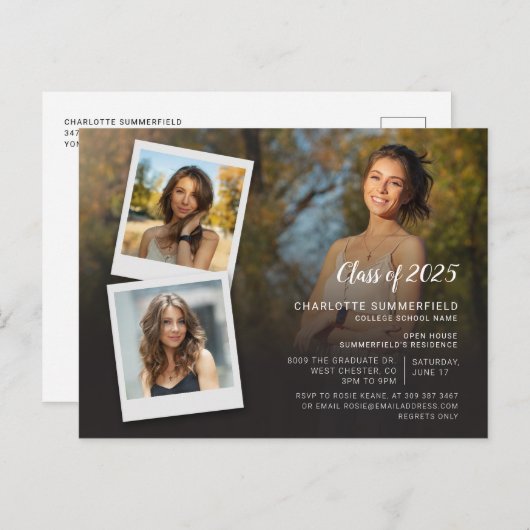 Graduate 2025 Foto Collage Grad Party Einladungspostkarte (Vorne/Hinten)