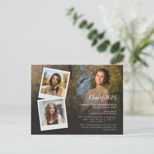 Graduate 2025 Foto Collage Grad Party Einladungspostkarte (Stehend Vorderseite)