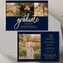 Graduate 2025 Foto Collage Navy Blue Gold
