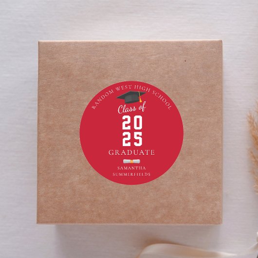 Graduate 2025 Red and White Graduation Party Runder Aufkleber