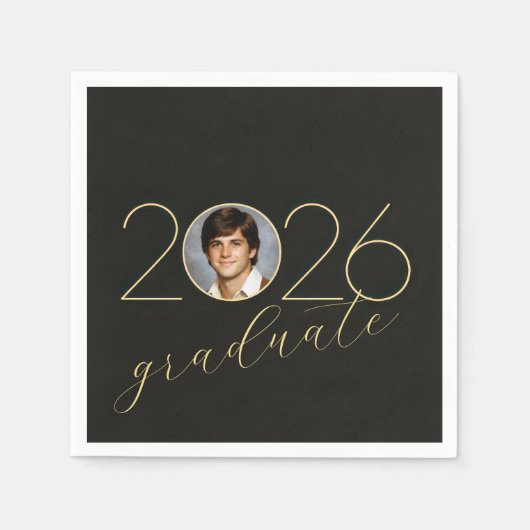 Graduate 2026 Photo Frame on Black Serviette (Vorderseite)