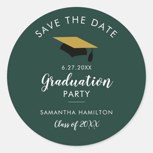Graduate 2026 Save the Date Grad Party Green Runder Aufkleber (Vorderseite)