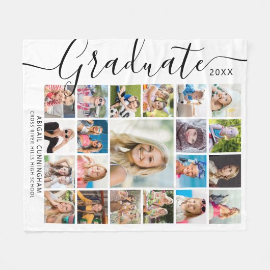 Graduate 21 Foto Collage Script Keepake Fleecedecke (Vorderseite (Horizontal))