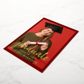 Graduate 2 Foto Abschluss Modernes Red Gold Folieneinladung (Gedreht)