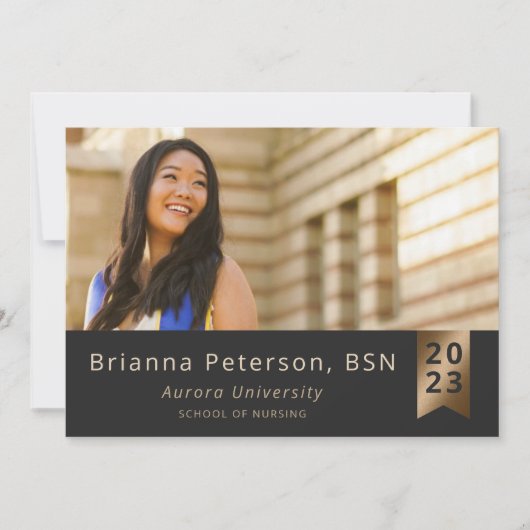 Graduate 2 Foto Black Gold Imitate Foil Sash Ankündigung (Vorderseite)