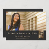 Graduate 2 Foto Black Gold Imitate Foil Sash Ankündigung (Vorne/Hinten)