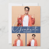 Graduate 3 Foto Blue Abschluss Einladung (Vorderseite)