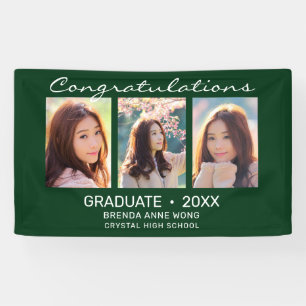 Graduate 3 Foto Collage White Script Green 2021 Banner