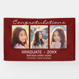 Graduate 3 Foto Collage White Script Maroon 2021 Banner