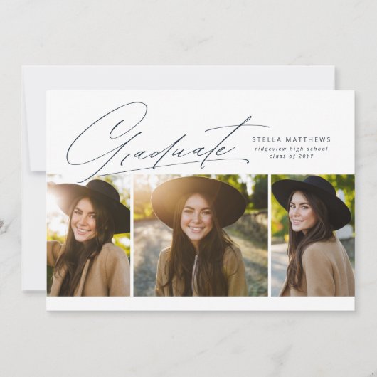 Graduate 3 Foto einfache moderne Marine Abschluss Einladung (Vorderseite)