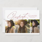 Graduate 3 Foto einfache moderne rote Abschluss Einladung (Vorderseite)