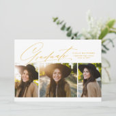 Graduate 3 Foto schlicht, modern, goldgelb Einladung (Stehend Vorderseite)