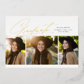 Graduate 3 Foto stilvolle einfache Abschluss Folieneinladung (Vorderseite)