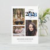 Graduate 3 Fotos Collage Blue Klasse 2023 Einladung (Stehend Vorderseite)